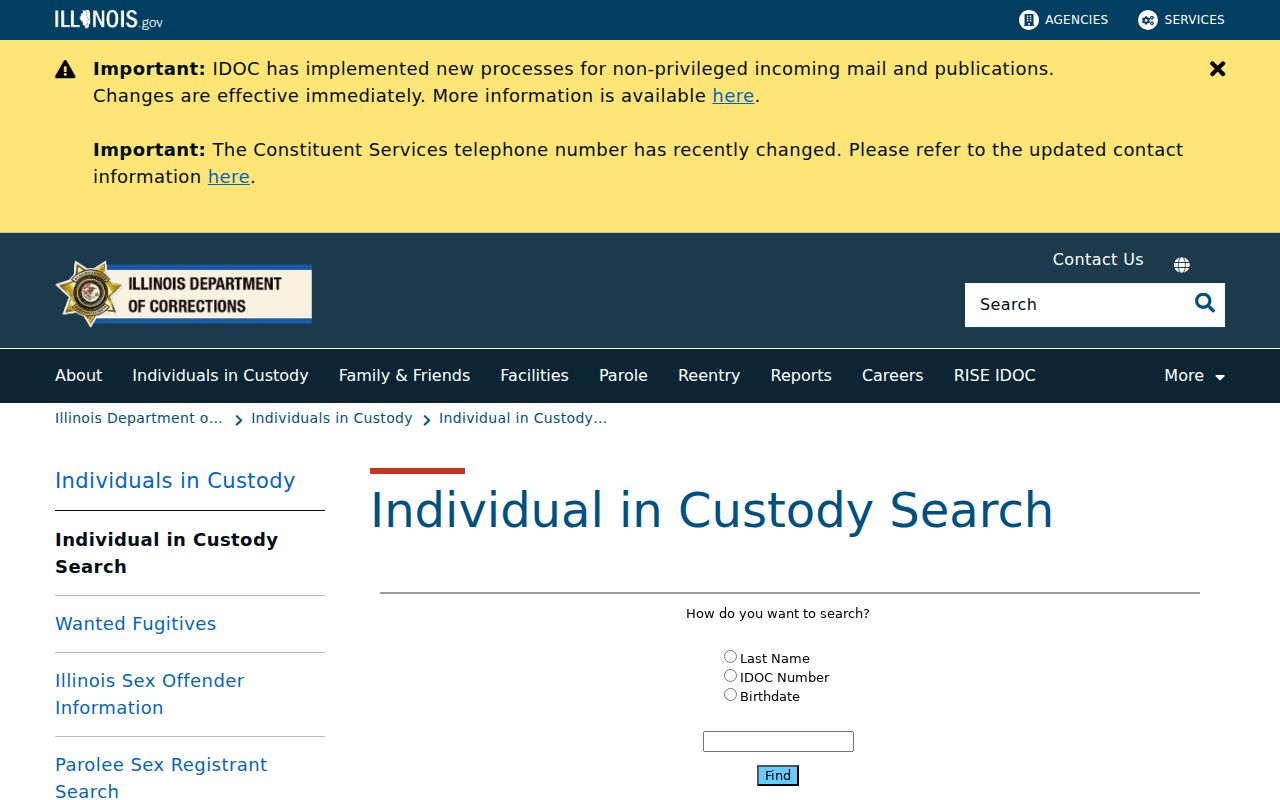 Fayette County arrest transfer search in IDOC custody records