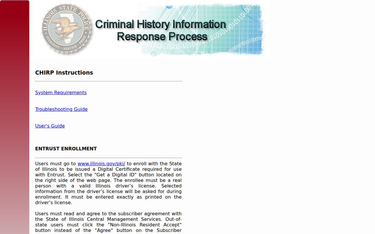 Illinois CHIRP public conviction inquiry portal used for Fayette County records