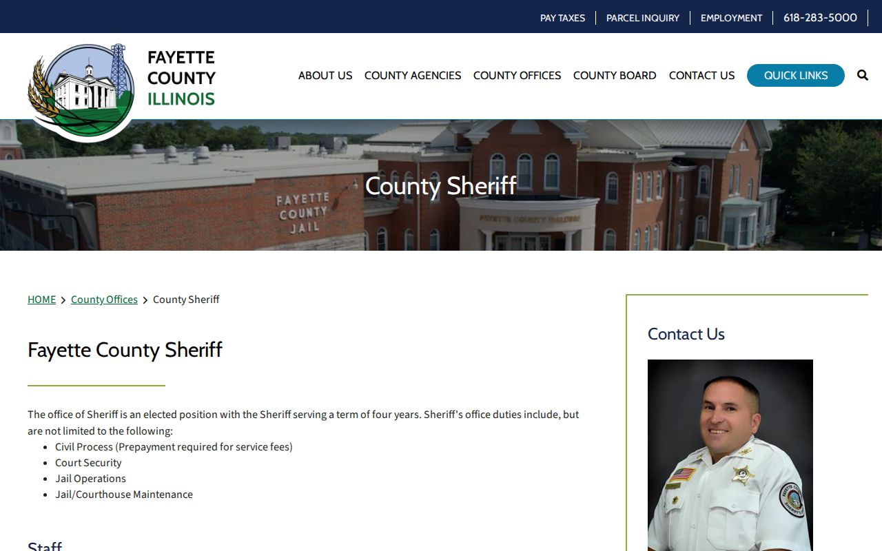 Fayette County Sheriff and jail contact page for booking and custody records