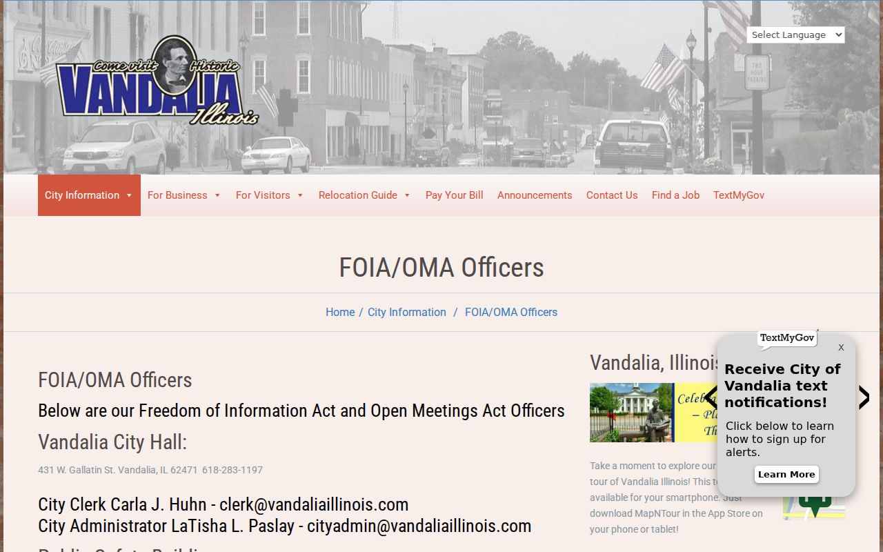 Vandalia criminal records FOIA officers page